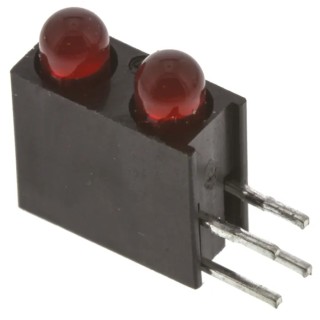 Dialight Red Right Angle PCB LED Indicator 5 mm (T-1 3/4), 2 LEDs, 3 V Single Colour 553-0111F