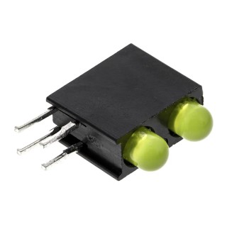 Dialight Yellow Right Angle PCB LED Indicator 5 mm (T-1 3/4), 2 LEDs 3 V Single Colour 553-0133F