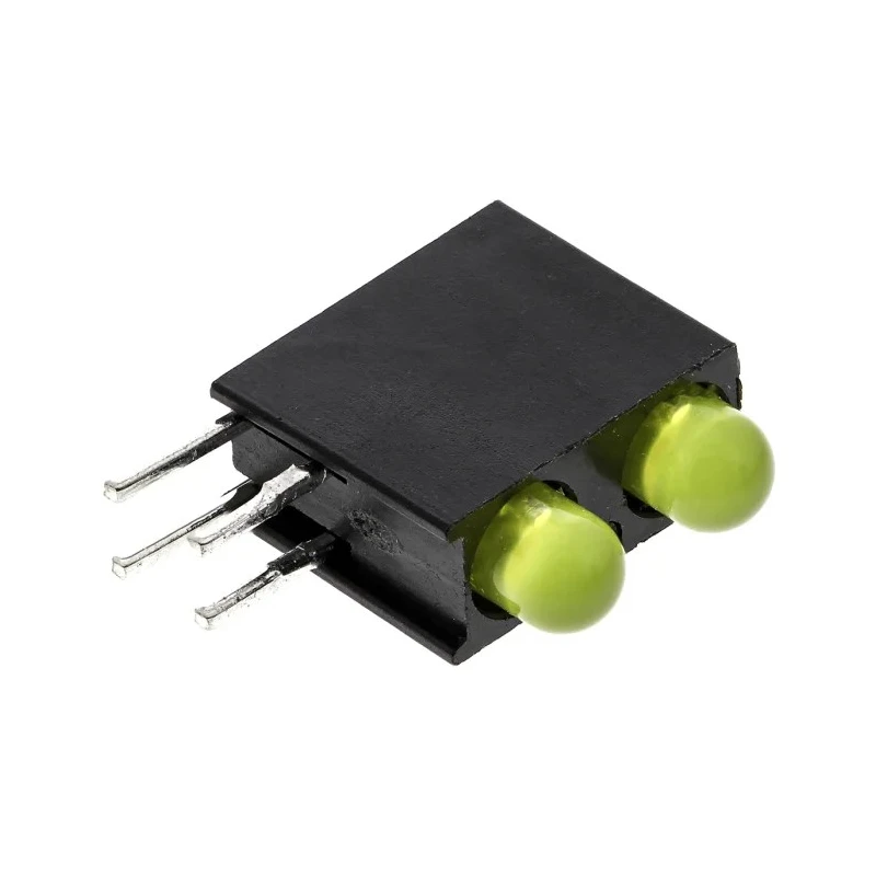 Dialight Yellow Right Angle PCB LED Indicator 5 mm (T-1 3/4), 2 LEDs 3 V Single Colour 553-0133F