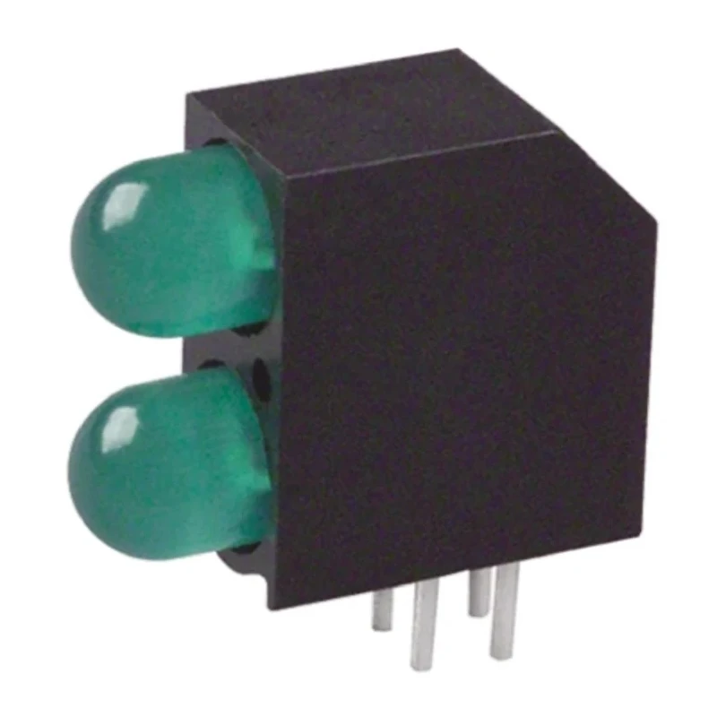 Dialight Green Right Angle PCB LED Indicator 5 mm (T-1 3/4), 2 LEDs 2.1 V Single Colour 552-0222F