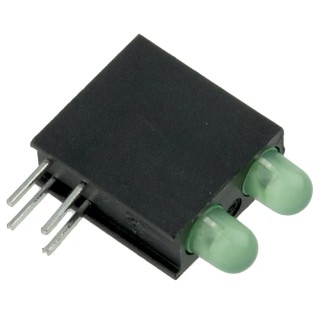 Dialight Green Right Angle PCB LED Indicator 5 mm (T-1 3/4), 2 LEDs, 2.2 V Single Colour 553-0222-200F