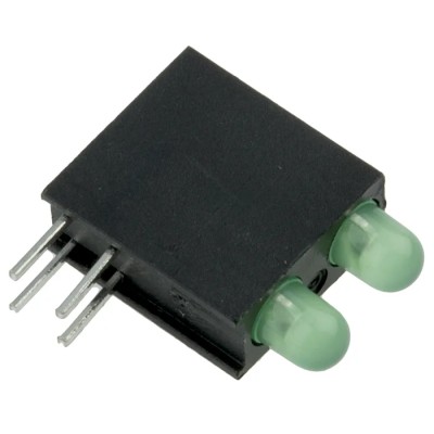 Dialight Green Right Angle PCB LED Indicator 5 mm (T-1 3/4), 2 LEDs, 2.2 V Single Colour 553-0222-200F