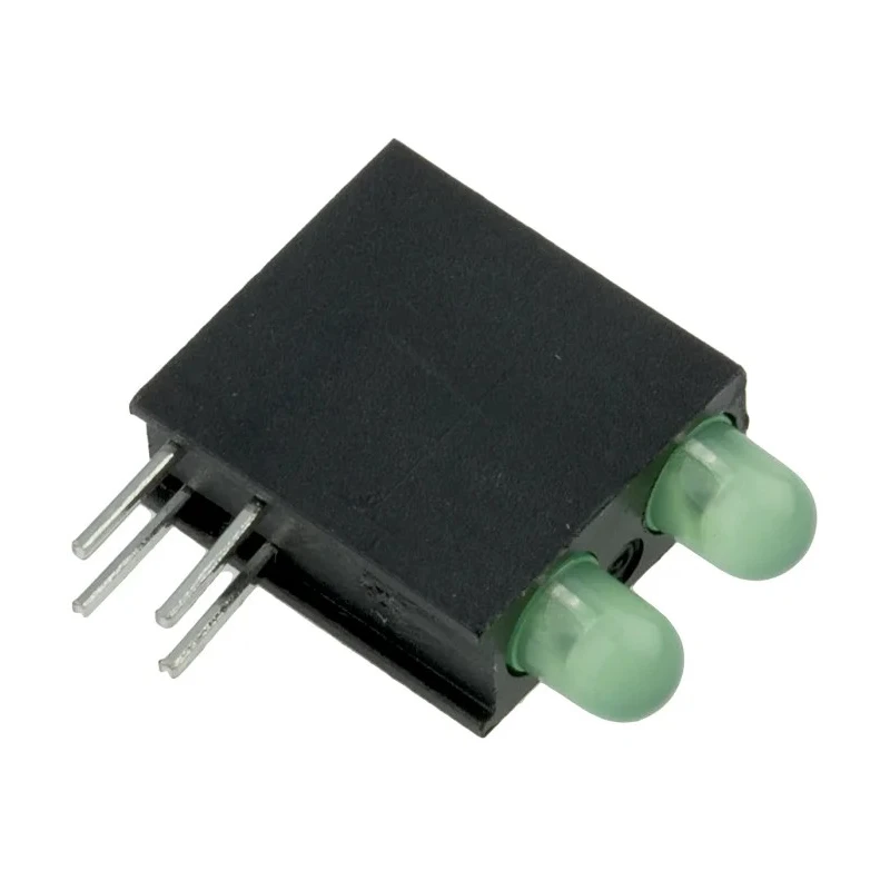 Dialight Green Right Angle PCB LED Indicator 5 mm (T-1 3/4), 2 LEDs, 2.2 V Single Colour 553-0222-200F