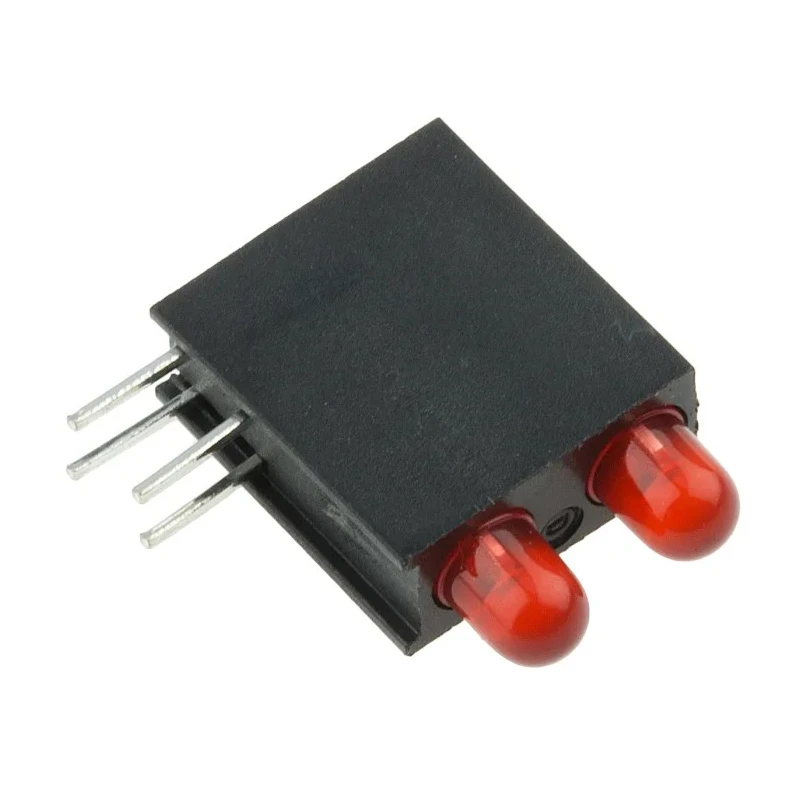 Dialight Red Right Angle PCB LED Indicator 5 mm (T-1 3/4), 2 LEDs 2.2 V Single Colour 553-0211-200F
