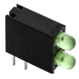 Dialight Green Right Angle PCB LED Indicator 5 mm (T-1 3/4), 2 LEDs 2.8 V Single Colour 553-0122-200F