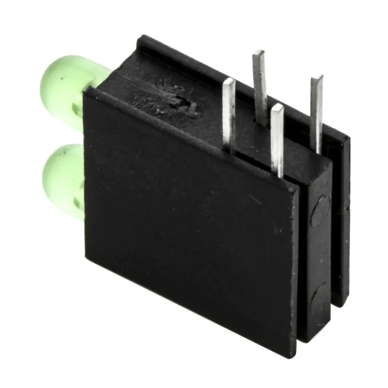 Dialight Green Right Angle PCB LED Indicator 5 mm (T-1 3/4), 2 LEDs 2.8 V Single Colour 553-0122-200F