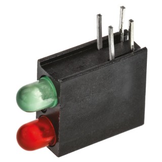 Dialight Red, Green Right Angle PCB LED Indicator 5 mm (T-1 3/4), 2 LEDs 2.8 V Multicolour 553-0112-200F