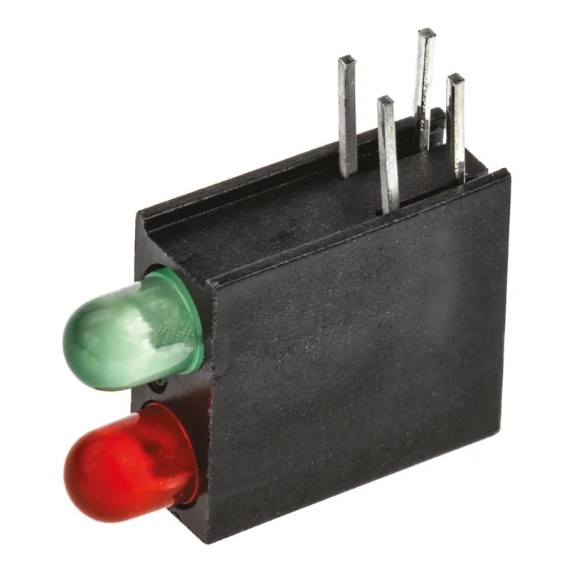 Dialight Red, Green Right Angle PCB LED Indicator 5 mm (T-1 3/4), 2 LEDs 2.8 V Multicolour 553-0112-200F