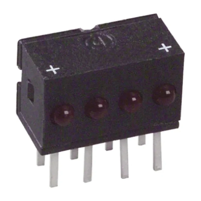 Dialight Red Right Angle PCB LED Indicator 5 mm (T-1 3/4), 4 LEDs, 2 V Single Colour 555-4001F
