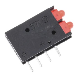 Dialight Red Right Angle PCB LED Indicator 5 mm (T-1 3/4), 2 LEDs, 2 V Single Colour 571-0111-100F