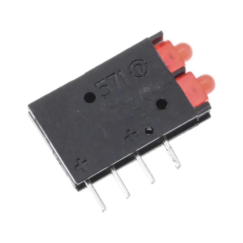 Dialight Red Right Angle PCB LED Indicator 5 mm (T-1 3/4), 2 LEDs, 2 V Single Colour 571-0111-100F