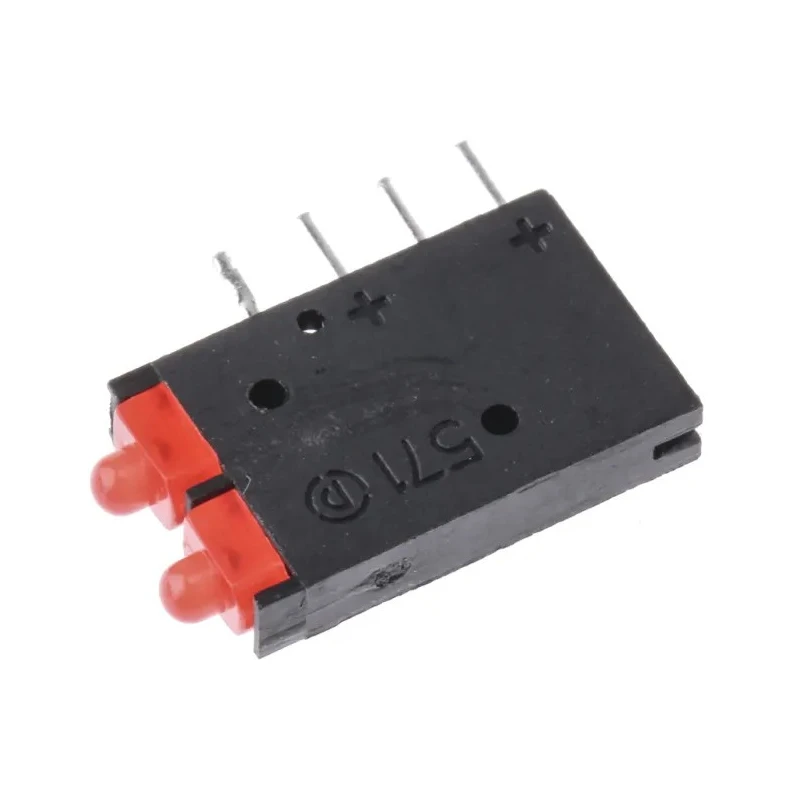 Dialight Red Right Angle PCB LED Indicator 5 mm (T-1 3/4), 2 LEDs, 2 V Single Colour 571-0111-100F