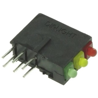 Dialight Green, Red, Yellow Right Angle PCB LED Indicator 5 mm (T-1 3/4), 3 LEDs 2.5 V Multicolour 570-0100-132F