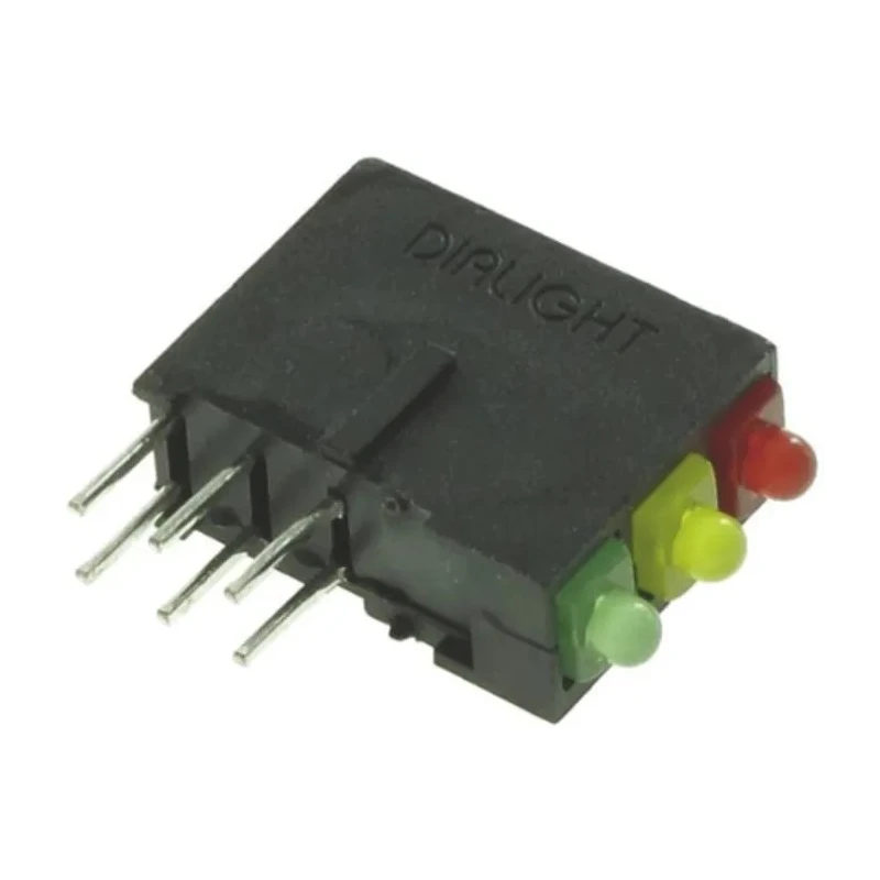 Dialight Green, Red, Yellow Right Angle PCB LED Indicator 5 mm (T-1 3/4), 3 LEDs 2.5 V Multicolour 570-0100-132F