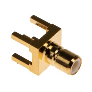 RS PRO Coaxial Connector PCB Mount Female SMB Connector 50 Ω Impedance, Straight Body, Solder Termination, Gold 546-3399