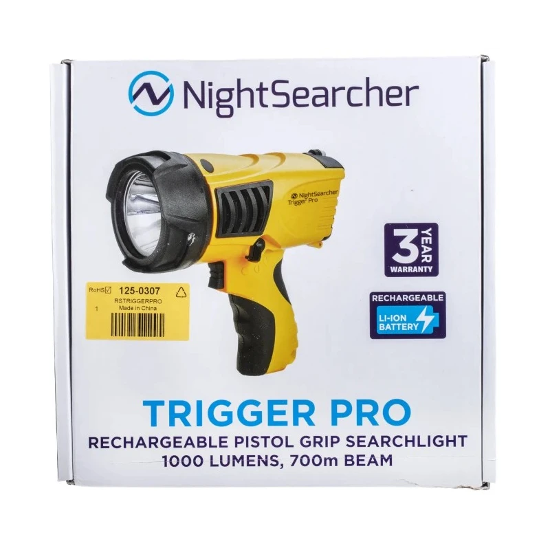 Nightsearcher Rechargeable LED Searchlight Cool White 3.7V Battery 700m Beam Distance NSTRIGGERPRO