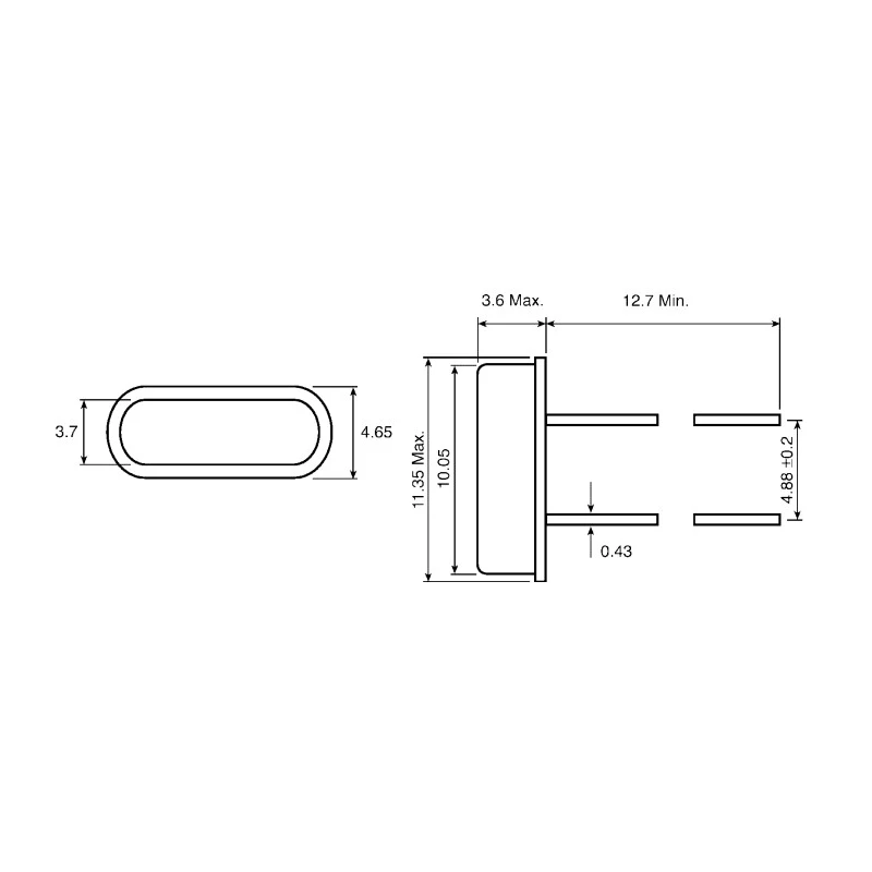 Abracon 11.0592 MHz Crystal ±30 ppm HC-49 Through Hole 2-Pin 3.6 mm x 11.35 mm x 4.65 mm FC4STCBMF11.0592?BAG200