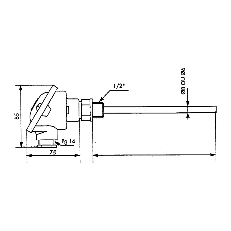 RS PRO Heavy Duty PT100 RTD Sensor 8 mm Diameter, 500 mm Length, 3 Wire, Class B Accuracy, 250 °C Max PT100