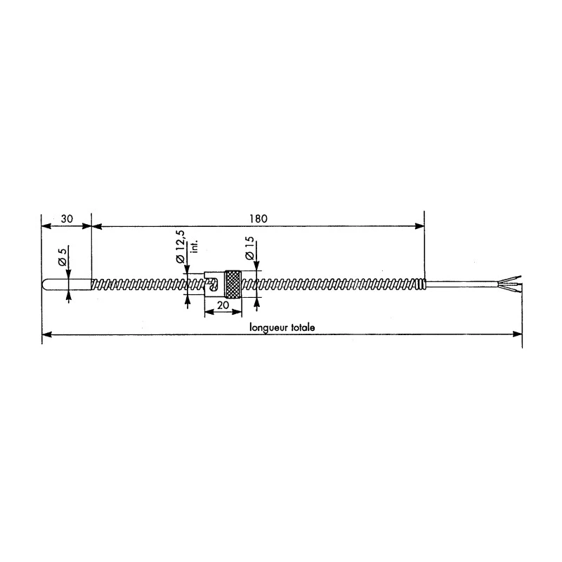 Correge Bayonet Type J Thermocouple Probe 30 mm Length, 5 mm Diameter, Stainless PTC5/2500/J/SCI/2TJ06C03/VERROU/12X14
