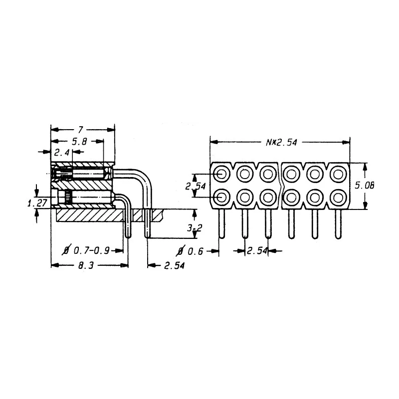 E-TEC BL Series Straight Through Hole PCB Socket 36-Contact 1 Row 2.54 mm Pitch Solder BL1-036-G-700-01