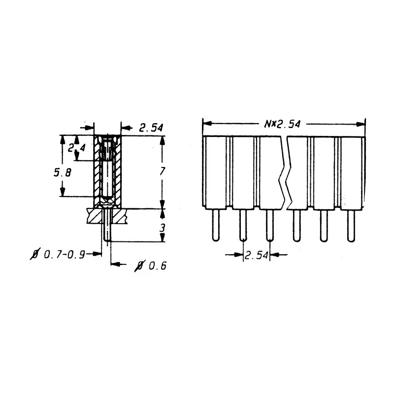 E-TEC BL Series Straight Through Hole PCB Socket 36-Contact 1 Row 2.54 mm Pitch Solder BL1-036-G-700-01