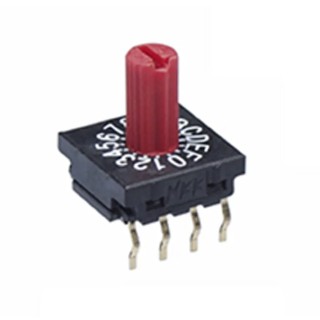 NKK Switches Rotary Coded DIP Switch Surface Mount, Through Hole Solder Metal Shaft Plastic Shaft Dial Actuator FR01KR16P-S
