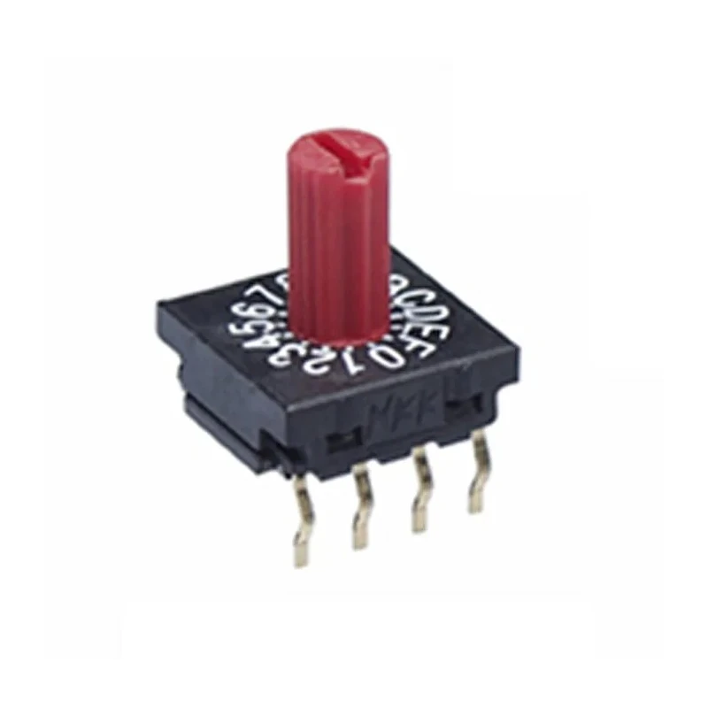 NKK Switches Rotary Coded DIP Switch Surface Mount, Through Hole Solder Metal Shaft Plastic Shaft Dial Actuator FR01KR16P-S