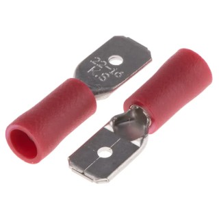 RS PRO Red Insulated Male Spade Connector, Crimp, 6.35 x 0.8 mm Tab Size, 22 AWG to 16 AWG 125-1952