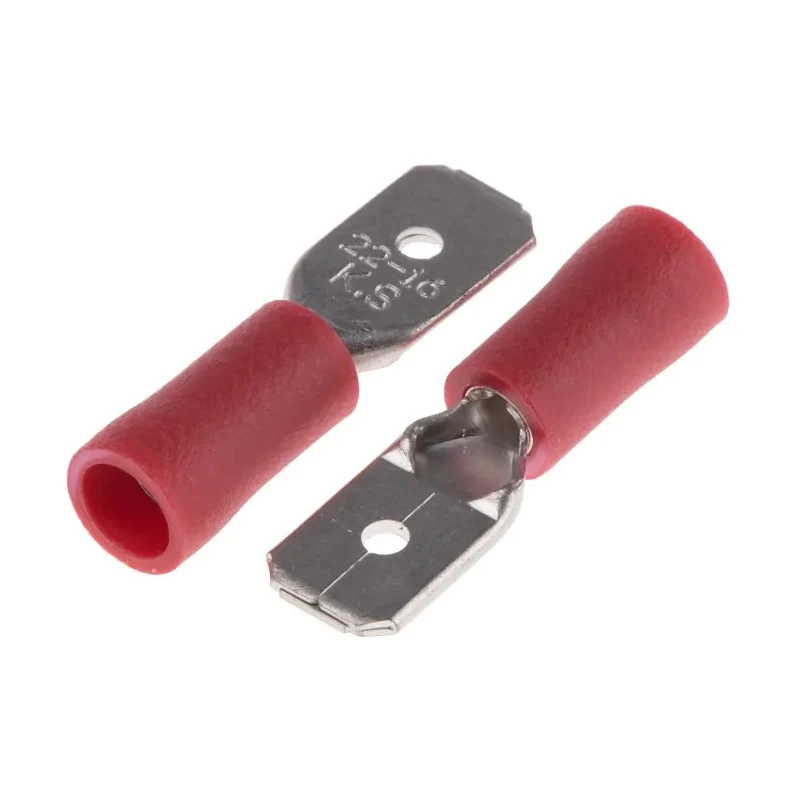RS PRO Red Insulated Male Spade Connector, Crimp, 6.35 x 0.8 mm Tab Size, 22 AWG to 16 AWG 125-1952