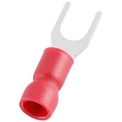 RS PRO Insulated Fork Terminal, 22 AWG to 16 AWG, M4.3 Stud Size, Vinyl Insulation, Red 125-1958