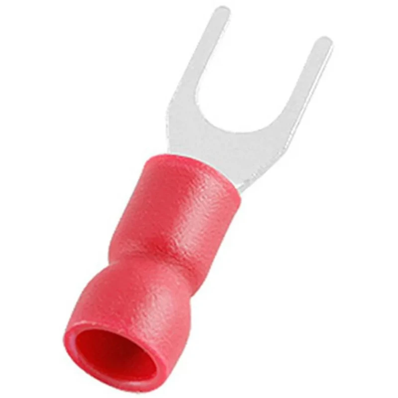 RS PRO Insulated Fork Terminal, 22 AWG to 16 AWG, M4.3 Stud Size, Vinyl Insulation, Red 125-1958