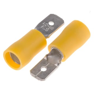 RS PRO Yellow Insulated Male Spade Connector Crimp Terminal 6.35 x 0.8 mm Tab Size 12 AWG to 10 AWG 125-1954