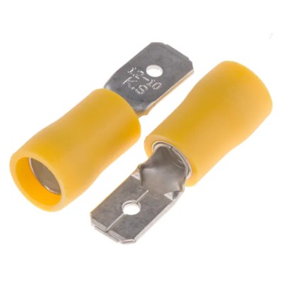 RS PRO Yellow Insulated Male Spade Connector Crimp Terminal 6.35 x 0.8 mm Tab Size 12 AWG to 10 AWG 125-1954