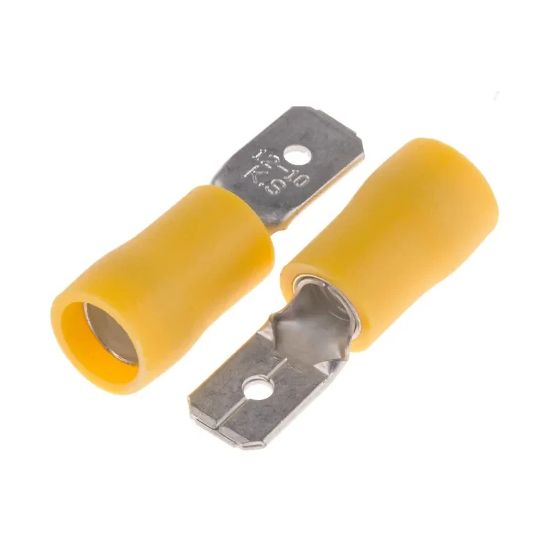 RS PRO Yellow Insulated Male Spade Connector Crimp Terminal 6.35 x 0.8 mm Tab Size 12 AWG to 10 AWG 125-1954