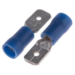 RS PRO Blue Insulated Male Spade Connector, Crimp, 6.35 x 0.8 mm Tab Size, 16 AWG to 14 AWG 125-1953