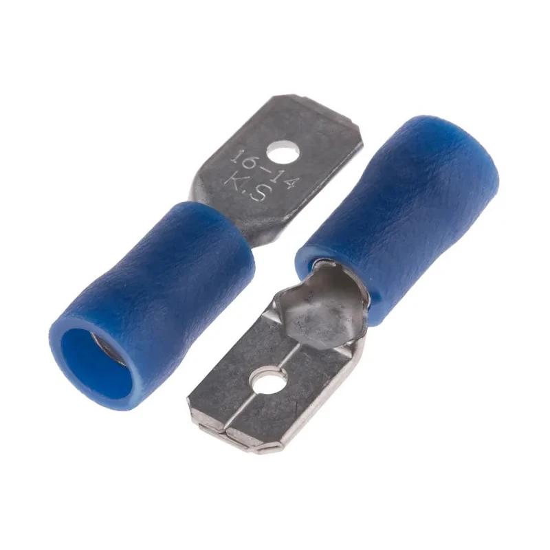RS PRO Blue Insulated Male Spade Connector, Crimp, 6.35 x 0.8 mm Tab Size, 16 AWG to 14 AWG 125-1953