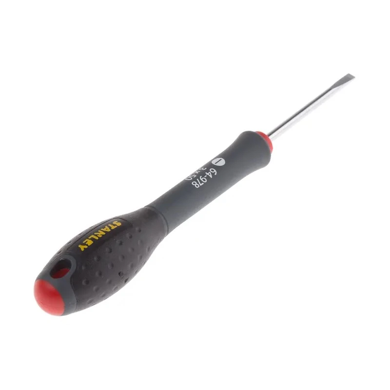 Stanley Standard Slotted Screwdriver 50 mm Blade, 3 mm Tip Width, Steel Blade, Soft Grip Handle 0-64-978
