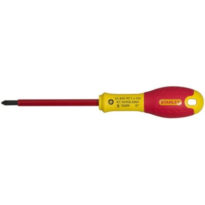 Stanley Insulated Screwdriver PZ1 Tip 100 mm Blade Steel VDE 1000V Approved 0-65-418
