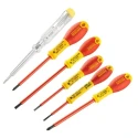 Stanley Insulated Pozidriv Screwdriver Set, 6 Pieces, VDE Certified, Tip Sizes 2.5 mm, 3.5 mm, 5.5 mm, PZ1 & PZ2 0-65-443