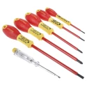 Stanley Insulated Pozidriv Screwdriver Set, 6 Pieces, VDE Certified, Tip Sizes 2.5 mm, 3.5 mm, 5.5 mm, PZ1 & PZ2 0-65-443