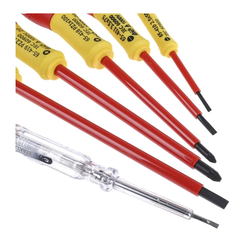 Stanley Insulated Pozidriv Screwdriver Set, 6 Pieces, VDE Certified, Tip Sizes 2.5 mm, 3.5 mm, 5.5 mm, PZ1 & PZ2 0-65-443