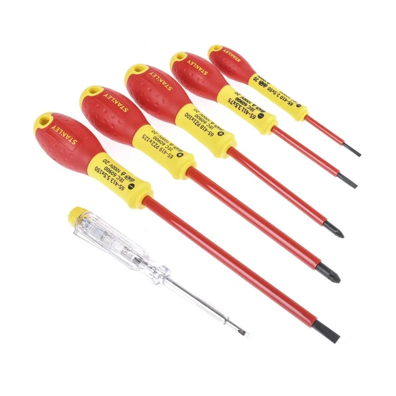 Stanley Insulated Pozidriv Screwdriver Set, 6 Pieces, VDE Certified, Tip Sizes 2.5 mm, 3.5 mm, 5.5 mm, PZ1 & PZ2 0-65-443