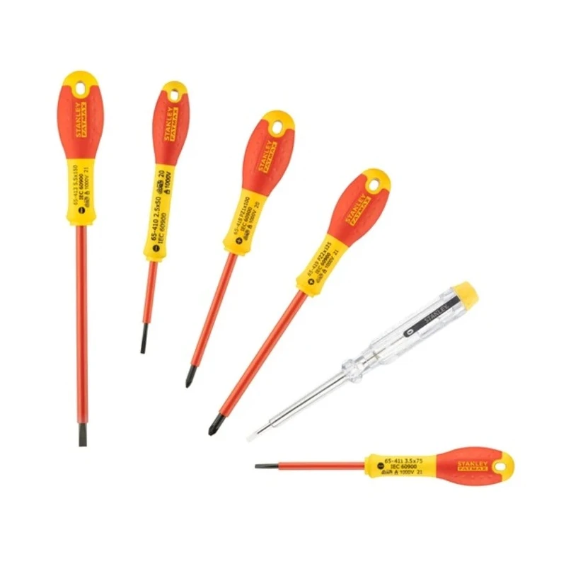 Stanley Insulated Pozidriv Screwdriver Set, 6 Pieces, VDE Certified, Tip Sizes 2.5 mm, 3.5 mm, 5.5 mm, PZ1 & PZ2 0-65-443