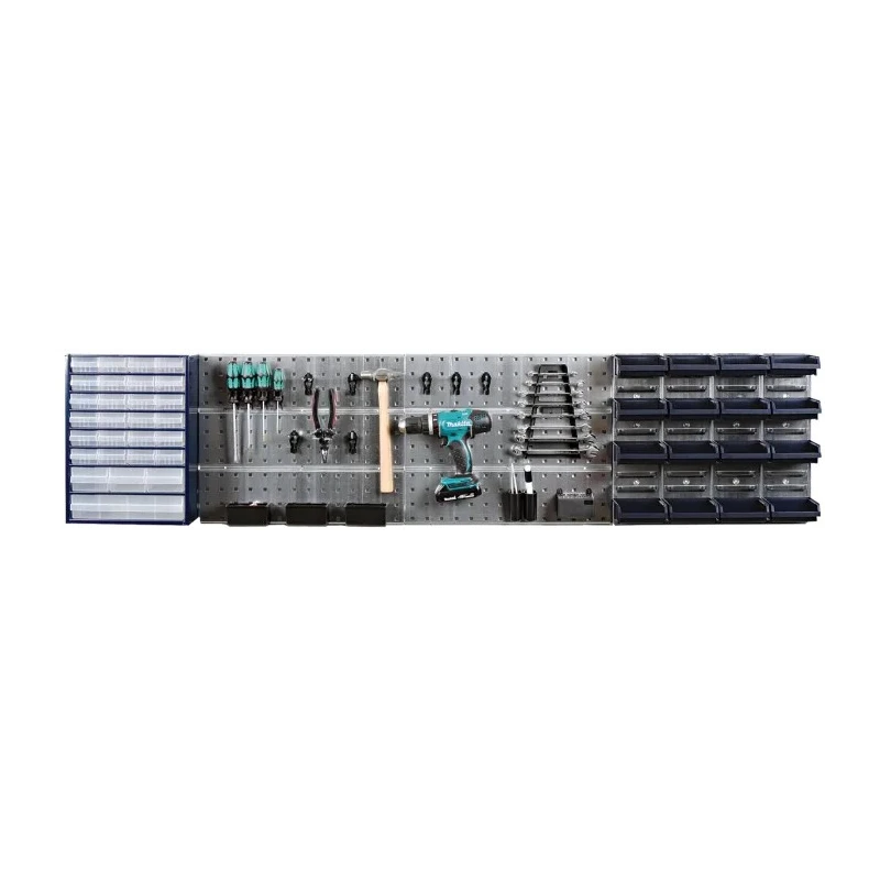 Raaco Steel Workshop Storage System 139830, Wall Mount Steel Cabinet with Panels and Bins, H 440 mm x W 1866 mm x D 150 mm