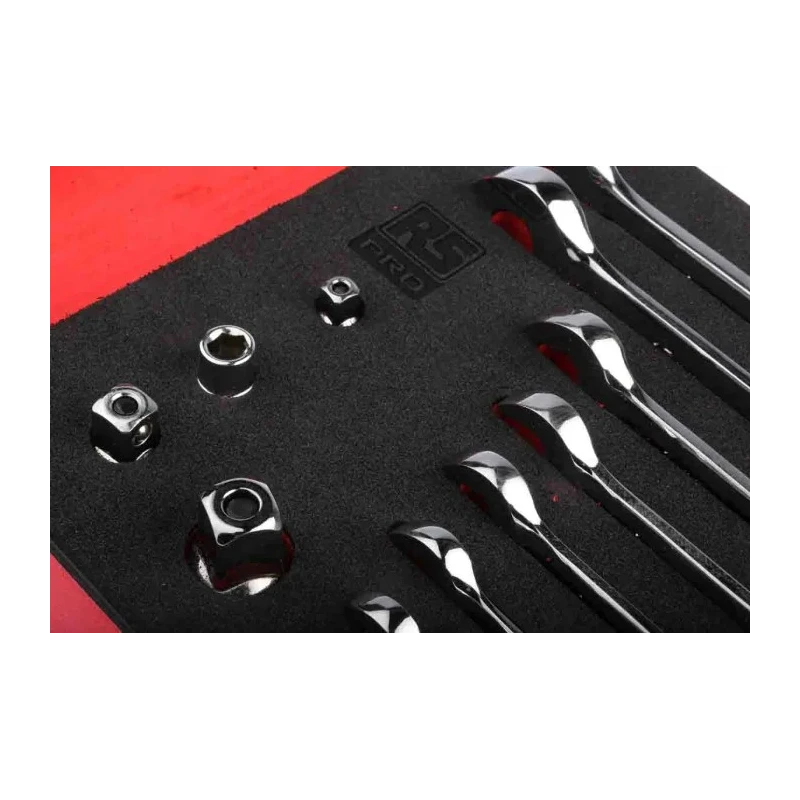 RS PRO 12-Piece Ratchet Combination Spanner Set 8 to 19 mm Chrome Vanadium Steel 125-3051