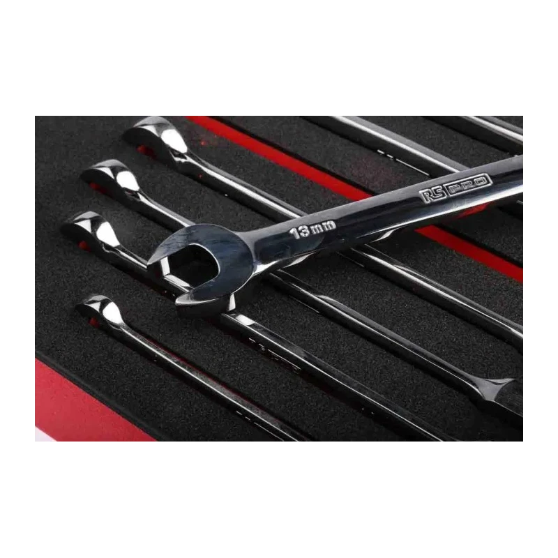 RS PRO 12-Piece Ratchet Combination Spanner Set 8 to 19 mm Chrome Vanadium Steel 125-3051