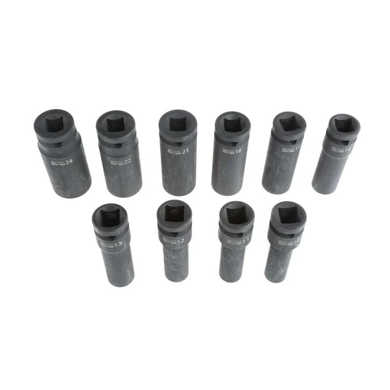 RS PRO 10-Piece 1/2 in Hexagon Impact Socket Set with Chrome Molybdenum Steel Construction and Phosphate Finish 125-3056