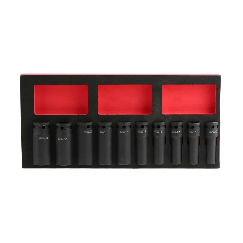 RS PRO 10-Piece 1/2 in Hexagon Impact Socket Set with Chrome Molybdenum Steel Construction and Phosphate Finish 125-3056