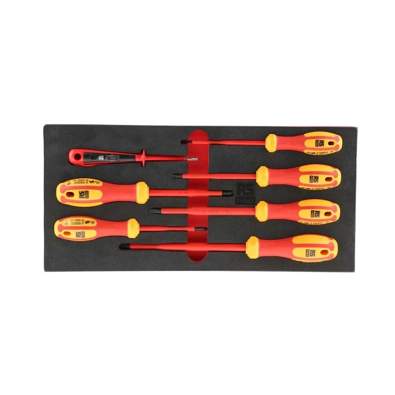 RS PRO Pozidriv and Slotted Insulated Screwdriver Set, 7-Piece, VDE Certified 1000V, Chrome Vanadium Molybdenum 125-3063