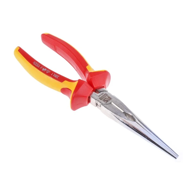 RS PRO Long Nose Plier, 200mm Overall Length, 74mm Jaw, VDE 1000V Approved, Polyvinyl Chloride Handle 125-3073